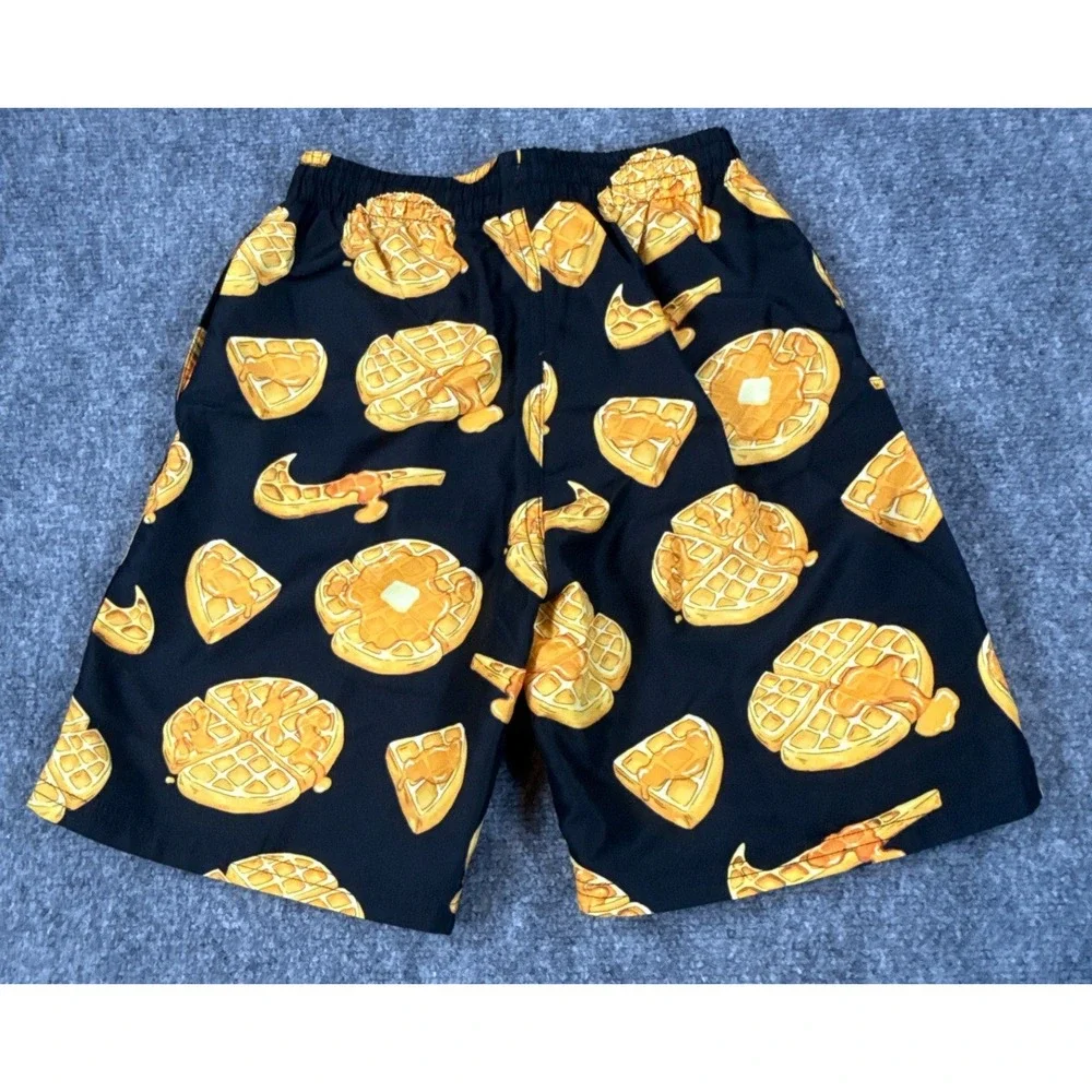 Nike Swim Boys Medium 5-6 Black Waffle Syrup Print Board Shorts Trunks NWT